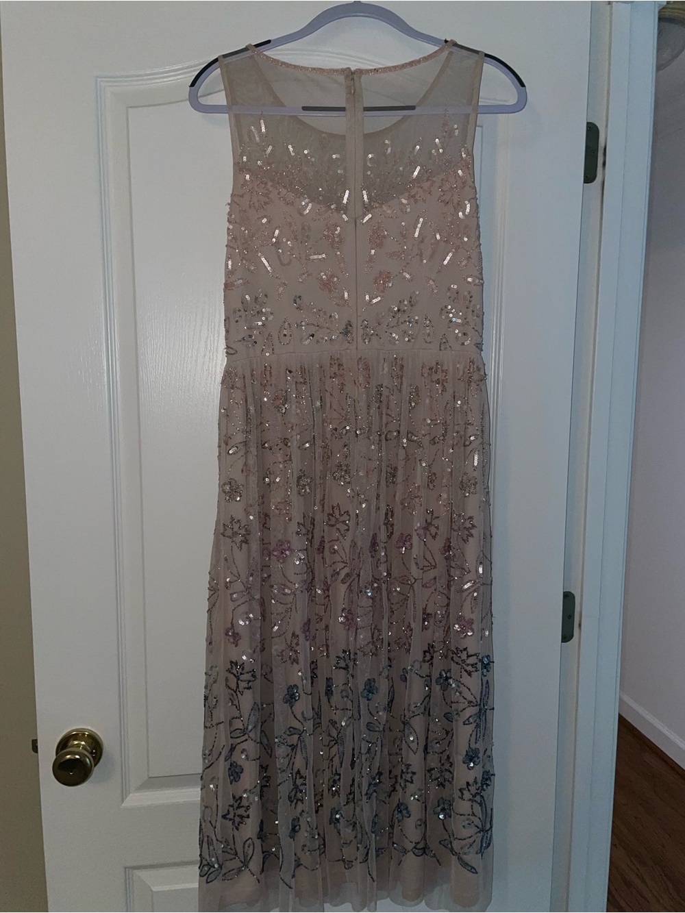 Adrianna Papell Blush Beaded Embellished Maxi Dress